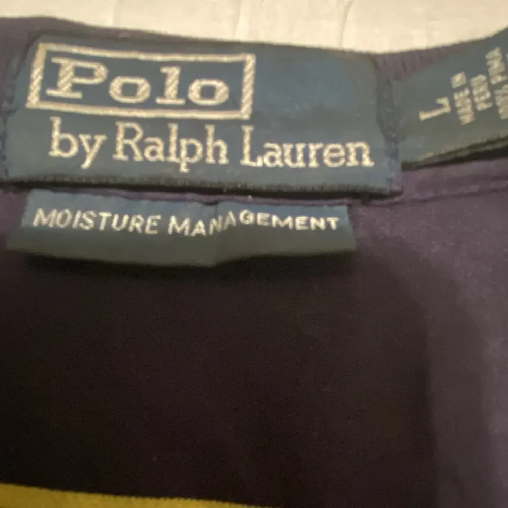 Polo Ralph Lauren Polo Shirt Men’s M Navy/Yellow/White Striped Moisture Wicking